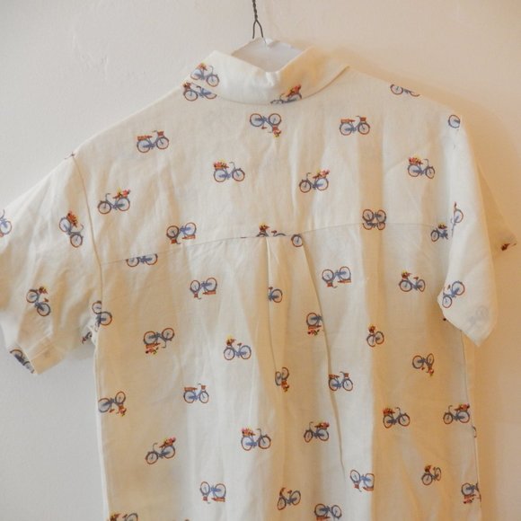 Rae Dunn Bicycle Print Button Down Blouse New Without Tags - Picture 5 of 8